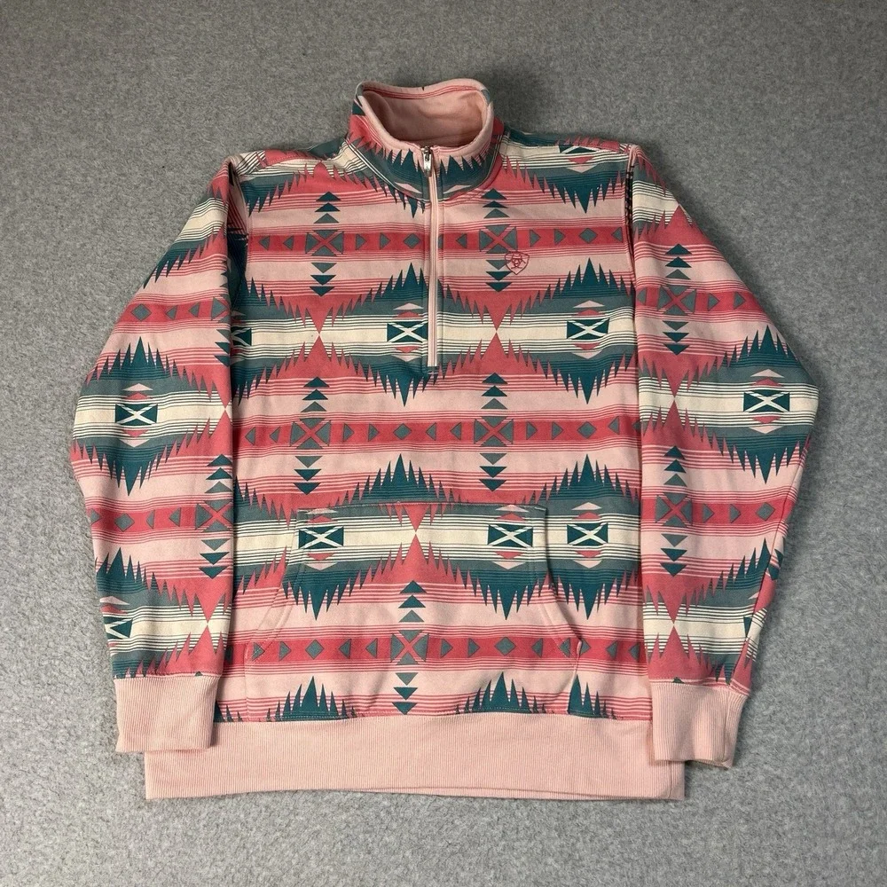 Ariat Sweatshirt Womens Medium Pink Ranger 1/2 Zip Pullover Aztec Southwestern